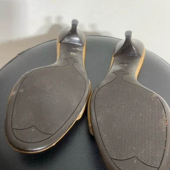 Prada Milano Tan Satin Slide Heels Made in Italy Women’s Size 39 - Picture 6 of 9